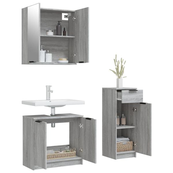 vidaXL Bathroom Furniture Set Grey sonoma Engineered wood, glass Large