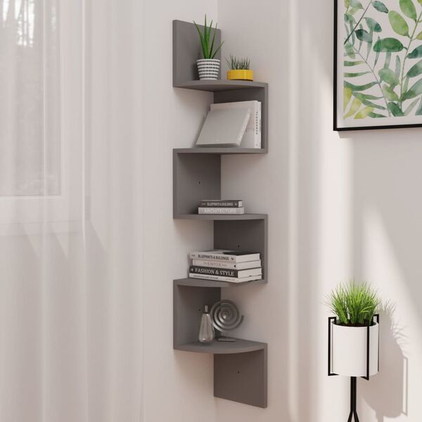 vidaXL Wall Corner Shelf Grey Engineered wood 7.5x7.5x48.4 in