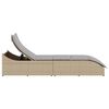 vidaXL Folding Sun Lounger with Cushion and Storage Beige Poly Rattan
