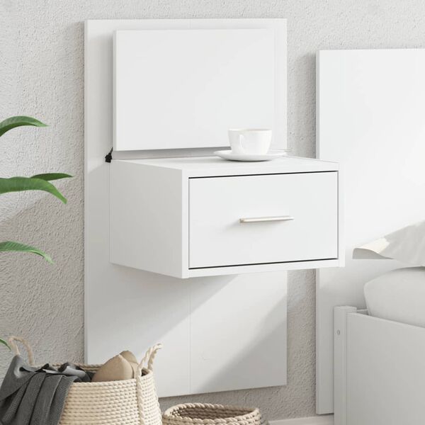 vidaXL Wall-mounted Bedside Cabinet White Engineered wood Medium