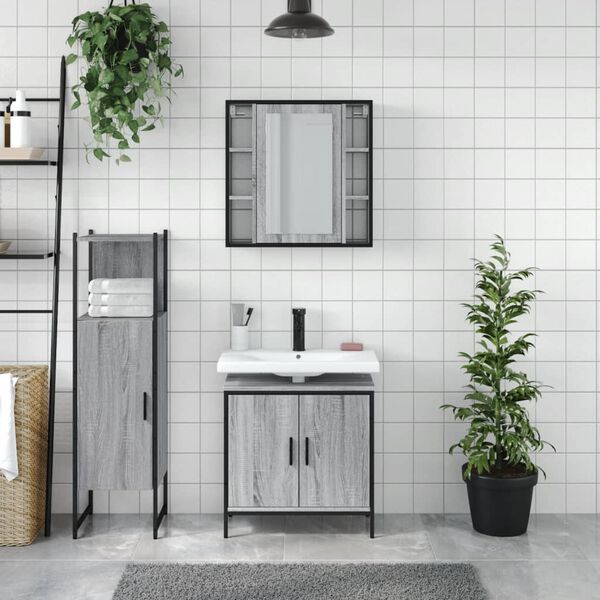 vidaXL Bathroom Cabinet Set Gray Sonoma