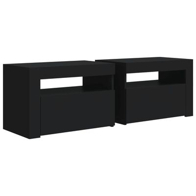 vidaXL Bedside Cabinets 2 pcs with LEDs Black 23.6"x13.8"x15.7"