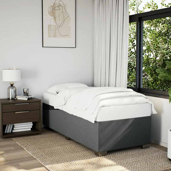 vidaXL Bed Frame Dark Gray Polyester fabric, Plywood, Engineered wood Twin