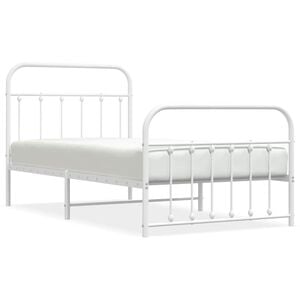 vidaXL Bed Frame White Powder-Coated Steel Twin Bed Frame Rectangular