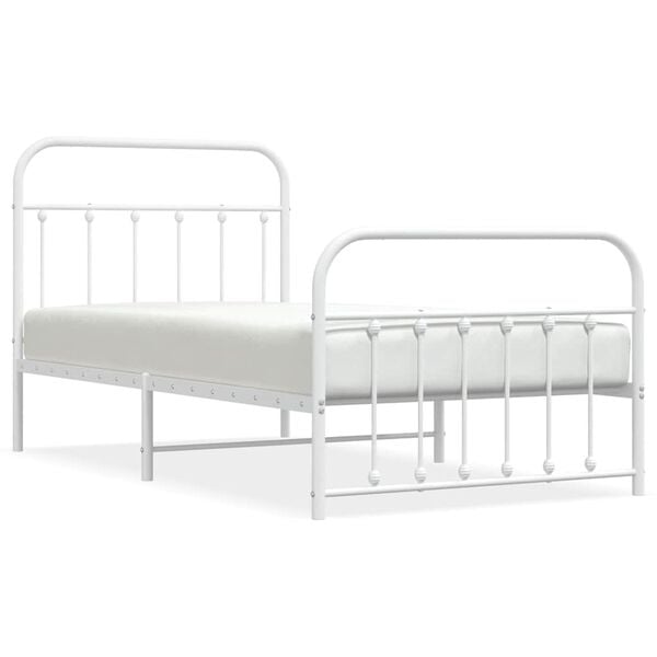 vidaXL Bed Frame White Powder-Coated Steel Twin Bed Frame Rectangular