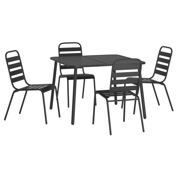 vidaXL Garden Dining Set Gray Steel Medium Stackable Garden Dining Set