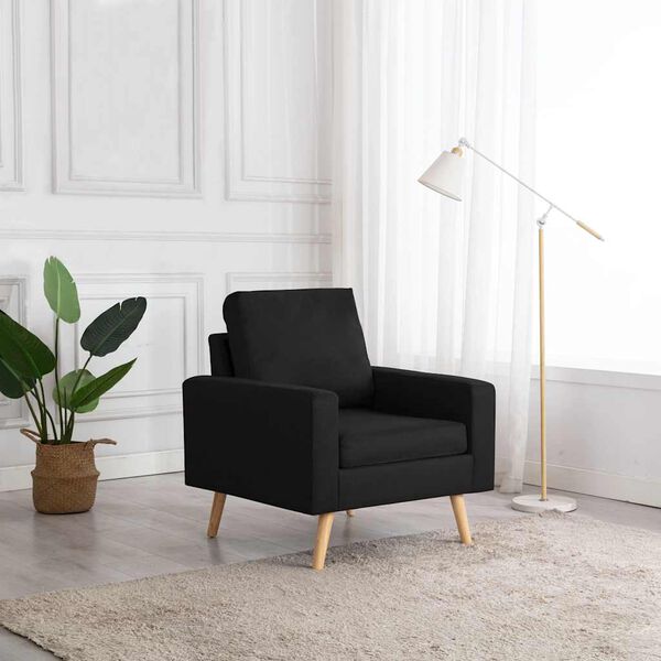 vidaXL Armchair Black Fabric (100% polyester), solid pine wood, rubberwood