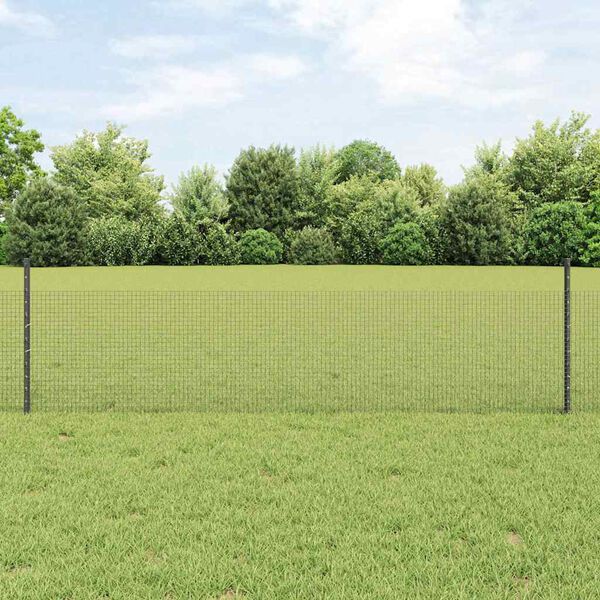 vidaXL Fence with Post Grey 1.64 x 32.81 ft Steel