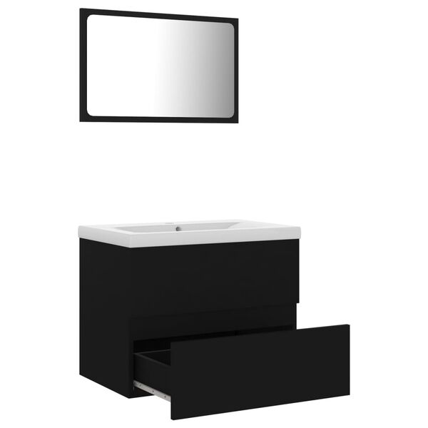 vidaXL Bathroom Furniture Set Black, White Engineered Wood, Ceramic Medium