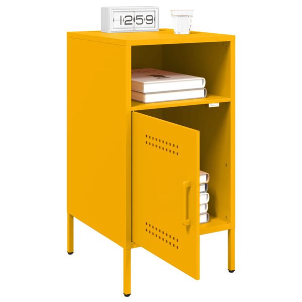 vidaXL Bedside Cabinet Set of 2 Mustard Yellow Cold-Rolled Steel Medium