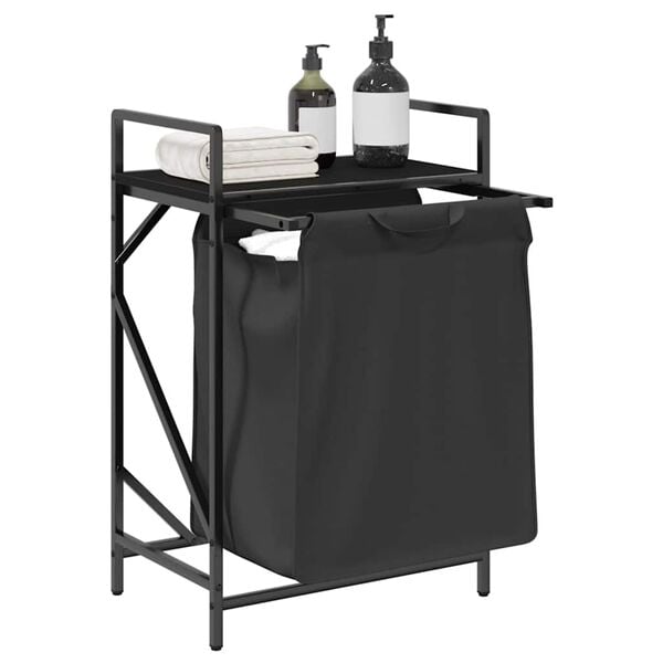 vidaXL Laundry Basket 1 Compartment with Shelf Black Oak