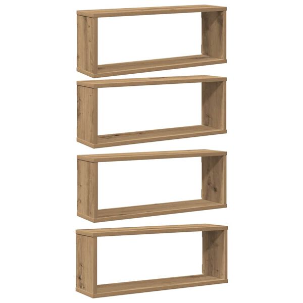 vidaXL Wall Cube Shelf Set of 4 Artisan oak Engineered wood