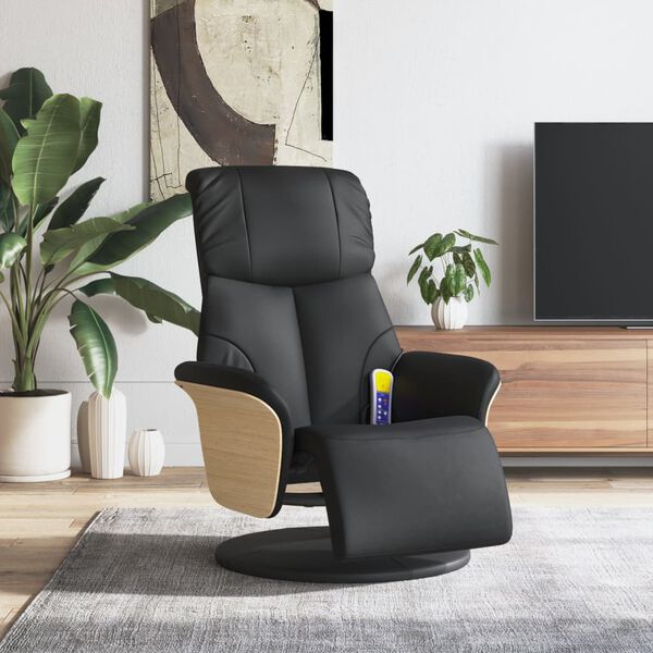 vidaXL Massage Recliner Chair Black Faux Leather Large Swivel