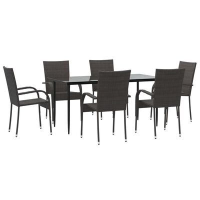 vidaXL 7 Piece Patio Dining Set Brown Poly Rattan