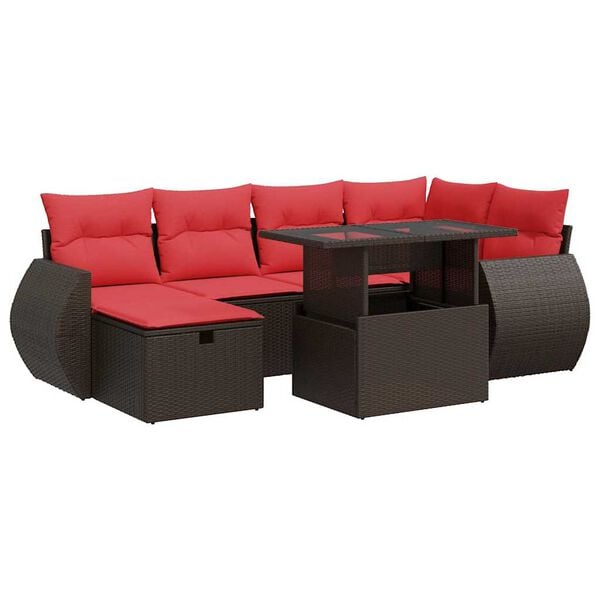 vidaXL 7 Piece Patio Sofa Set with Cushions Brown Poly Rattan