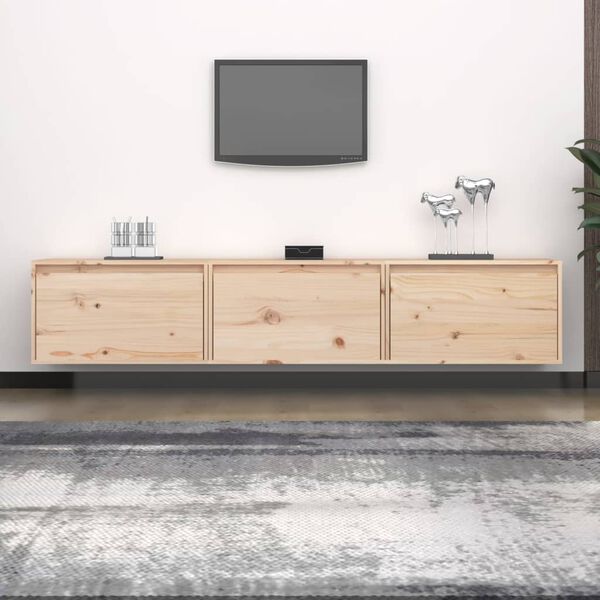vidaXL TV Cabinet Set of 3 Natural Wood Solid Pinewood Standard