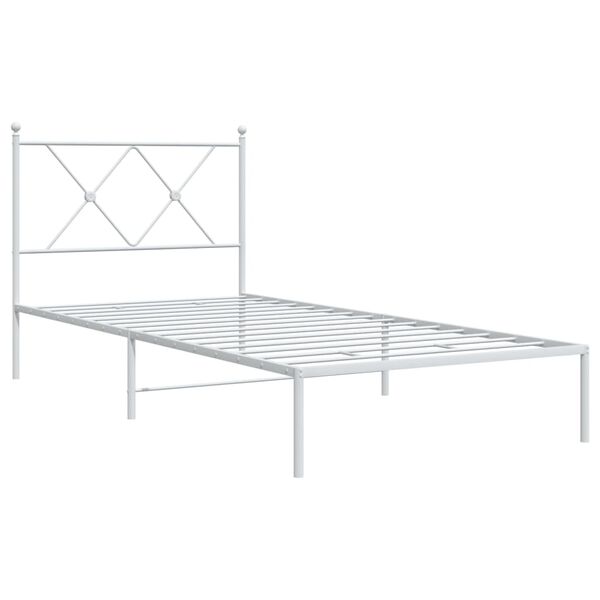 vidaXL Bed Frame White Powder-Coated Steel Single Bed Frame