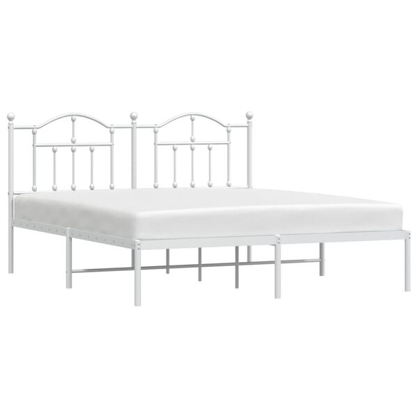 vidaXL Bed Frame White Powder-Coated Steel Double Bed Frame
