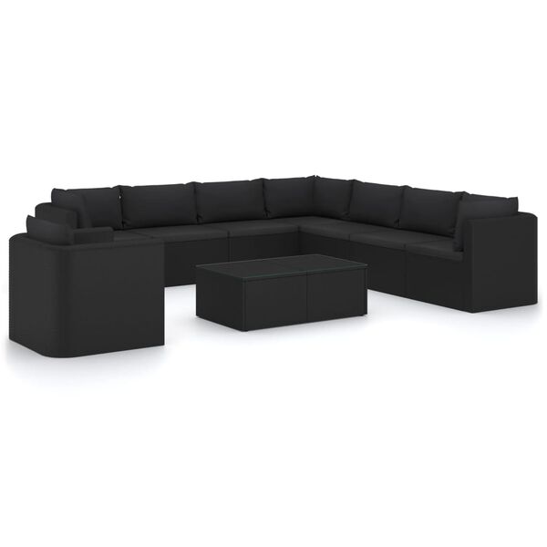 vidaXL Garden Lounge Set Black Powder-coated steel, PE rattan Large