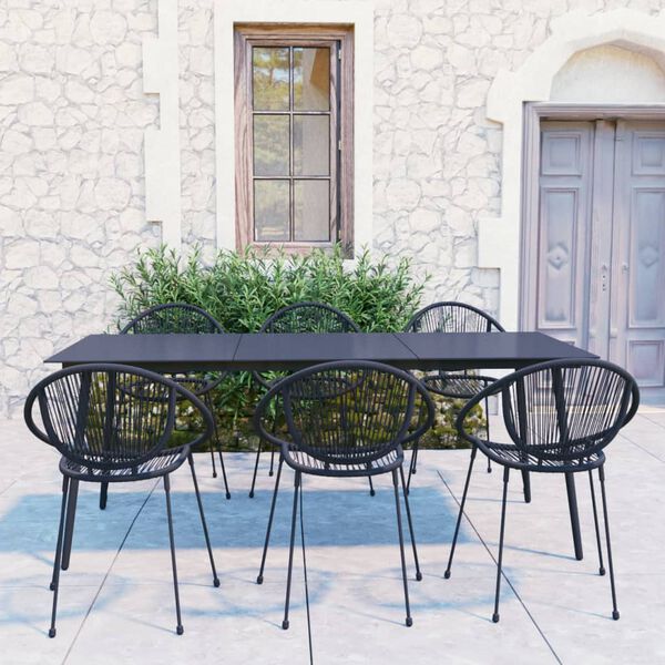 vidaXL 7 Piece Patio Dining Set PVC Rattan Black