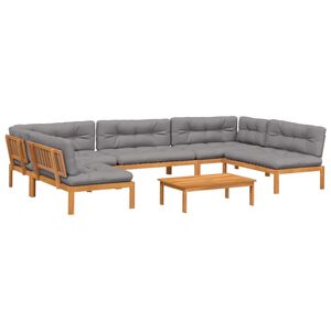 vidaXL Pallet Sofa Set Grey cushions, natural wood Solid acacia wood Large