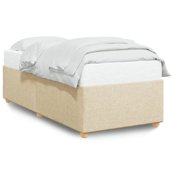 vidaXL Bed Frame Cream Polyester, Plywood, Engineered wood Single