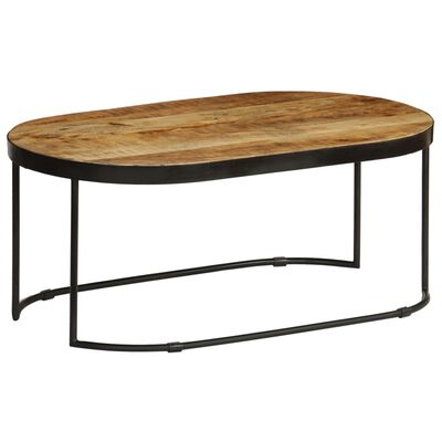vidaXL Coffee Table Oval Solid Rough Mango Wood and Steel 39.4"