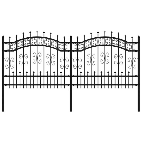vidaXL Garden Fence with Spear Top Black 94.5"x39.4" Powder-coated Steel