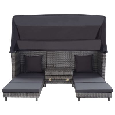 vidaXL Extendable 3-Seater Sofa Bed with Roof Poly Rattan Gray