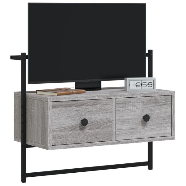 vidaXL TV Cabinet Grey Sonoma Engineered Wood, Metal 23.8 x 11.8 x 20.1 in
