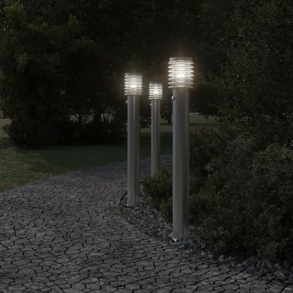 vidaXL Outdoor Floor Lamp Set of 3 Silver Stainless Steel Medium