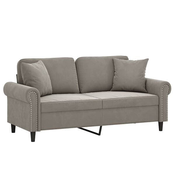 vidaXL 2-Seater Sofa with Pillows&Cushions Light Gray 55.1" Velvet