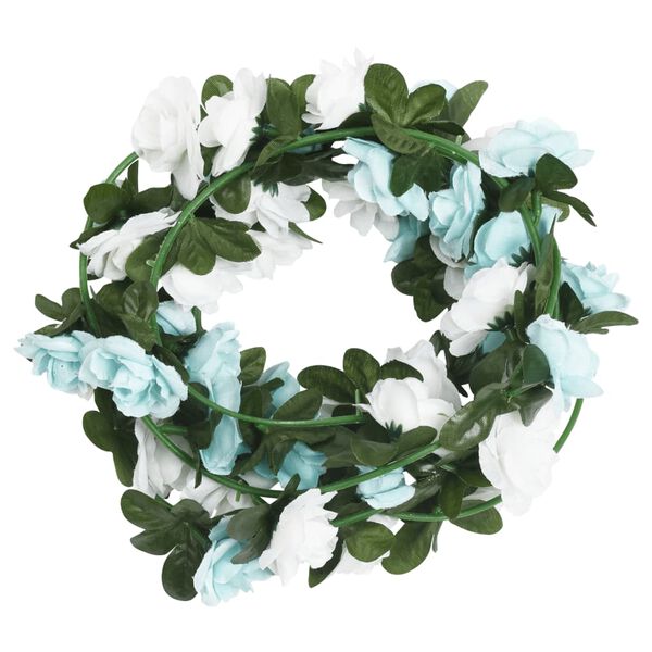 vidaXL Christmas Flower Garland Blue and white Artificial silk, PE