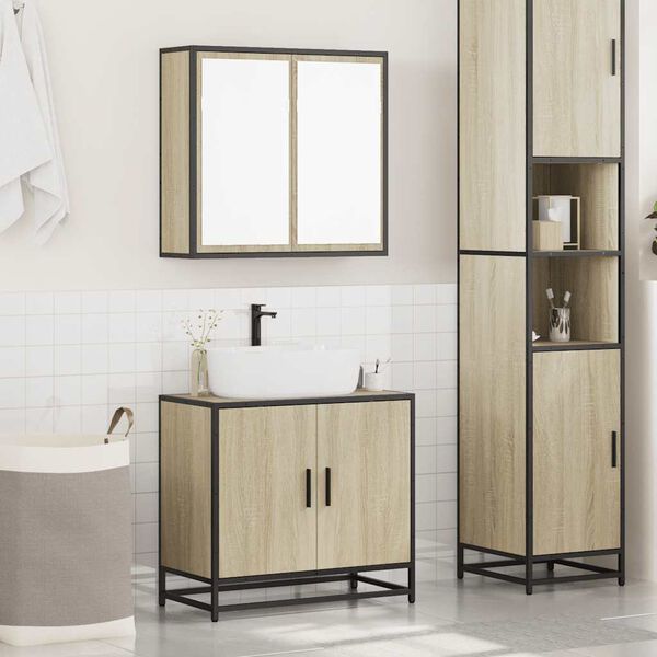 vidaXL Bathroom Furniture Set Sonoma Oak Engineered wood, Metal Standard