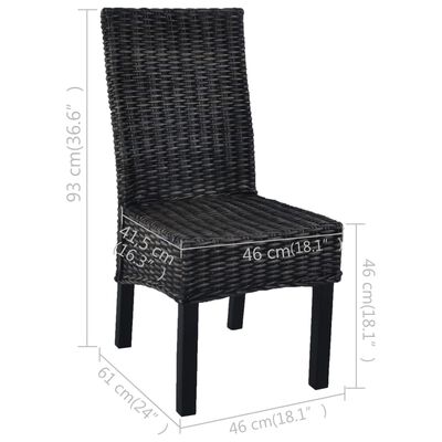 vidaXL Dining Chairs 4 pcs Black Kubu Rattan and Mango Wood
