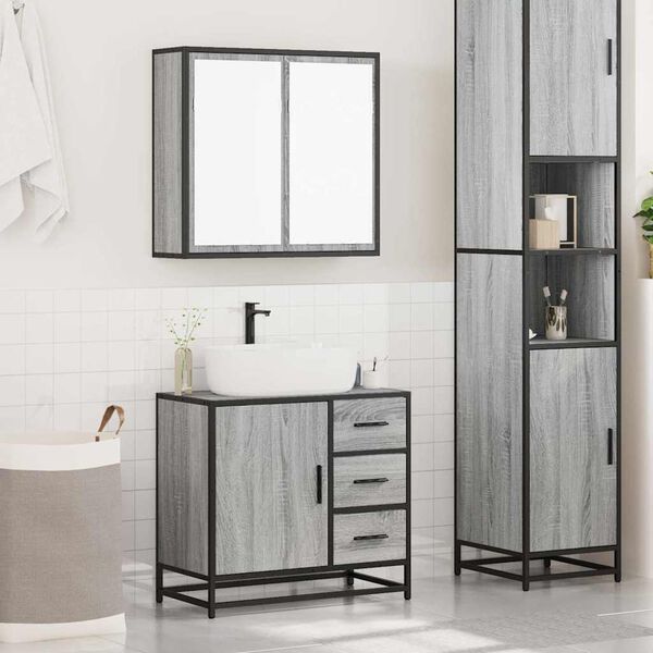 vidaXL Bathroom Furniture Set Gray Sonoma Engineered wood, metal Medium