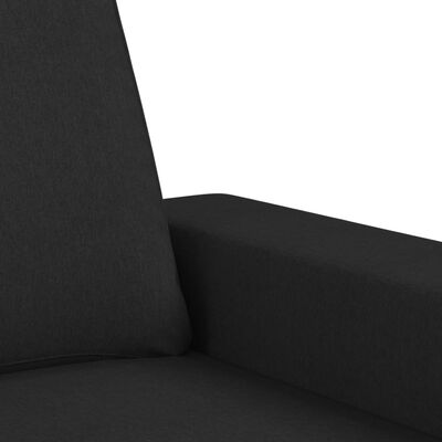 Close-up of black fabric upholstery on a sofa arm and seam.