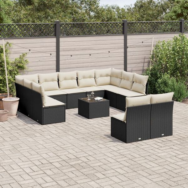 vidaXL Garden Sofa Set Black, Cream White