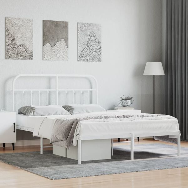 vidaXL Bed Frame White Steel Double Bed Frame Rectangular Durable