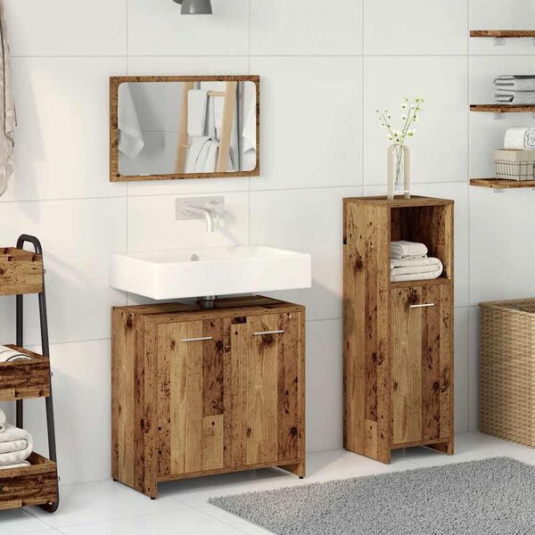 vidaXL Bathroom Furniture Set Old wood Engineered wood, glass Medium