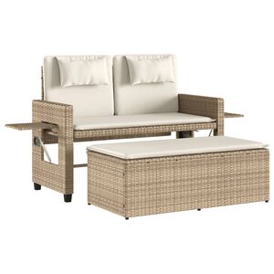 vidaXL Garden Bench Beige PE rattan, powder-coated steel, polyester Medium