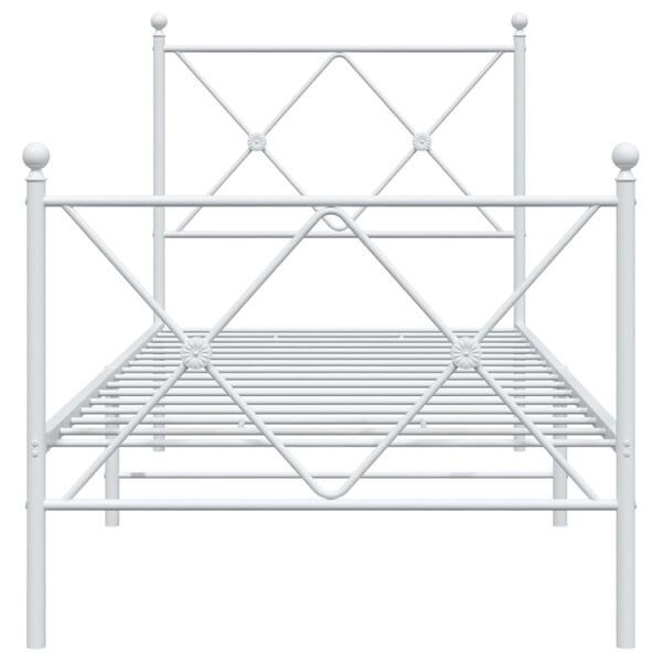 vidaXL Bed Frame White Steel Small Single Bed Frame Rectangular