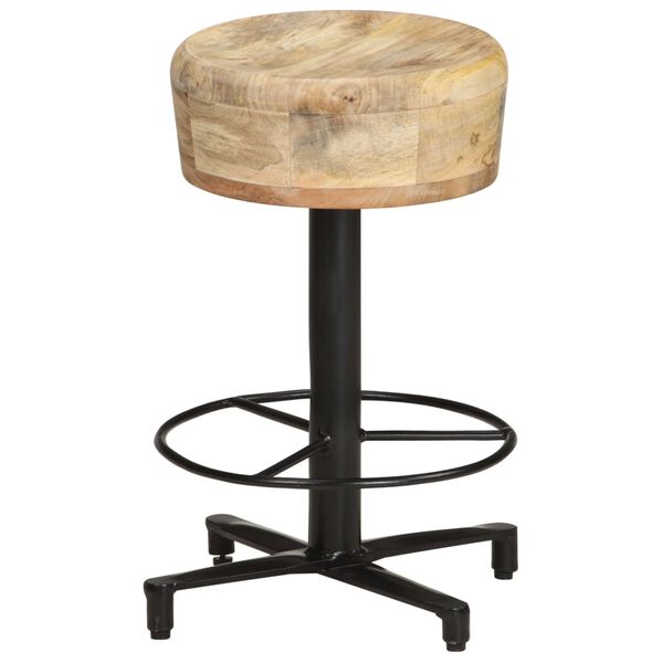 vidaXL Bar Stool Set of 2 Natural Mango Wood, Black Iron