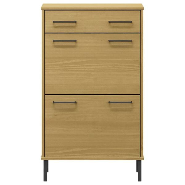 vidaXL Shoe Rack Brown Solid pine wood, Metal Large Shoe Rack