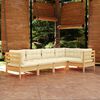 vidaXL Garden Lounge Set Cream and Pine Solid Pinewood, 100% Polyester