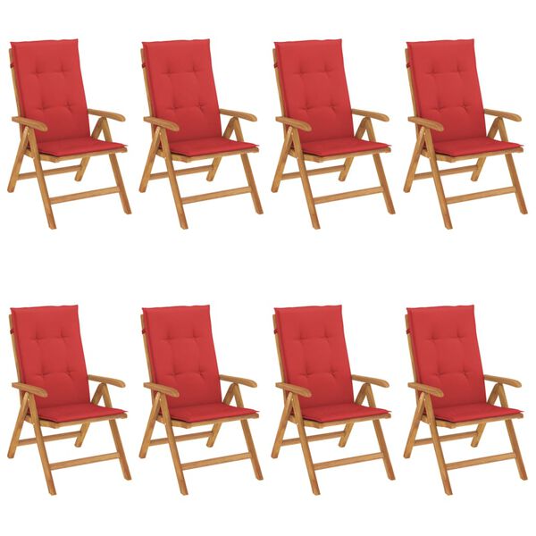 vidaXL Reclining Garden Chair Set of 8 Red and Natural Teak