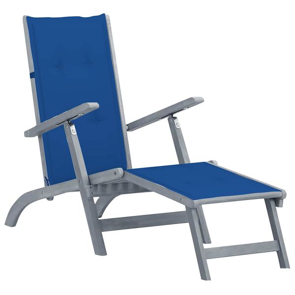 vidaXL Patio Deck Chair Royal Blue Cushion Solid Acacia Wood, 100% Polyester