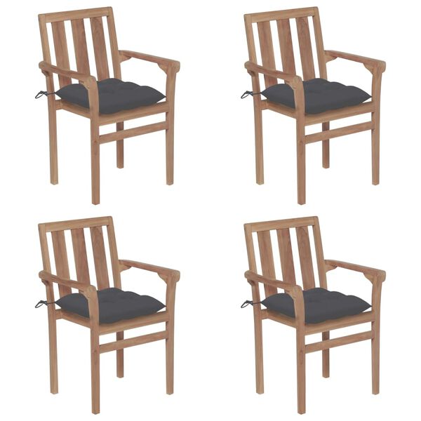 vidaXL Stackable Chair Set of 4 Warm Brown Fine sanded teak wood