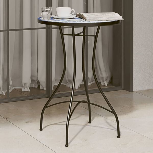vidaXL Mosaic Bistro Table Blue and White Ceramic, Powder-coated iron