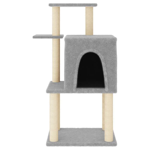 vidaXL Cat Tree Light grey Engineered wood, plush, sisal Medium Durable